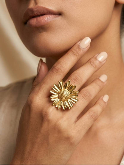 Grand Sculptural Sunflower Gold Statement Ring