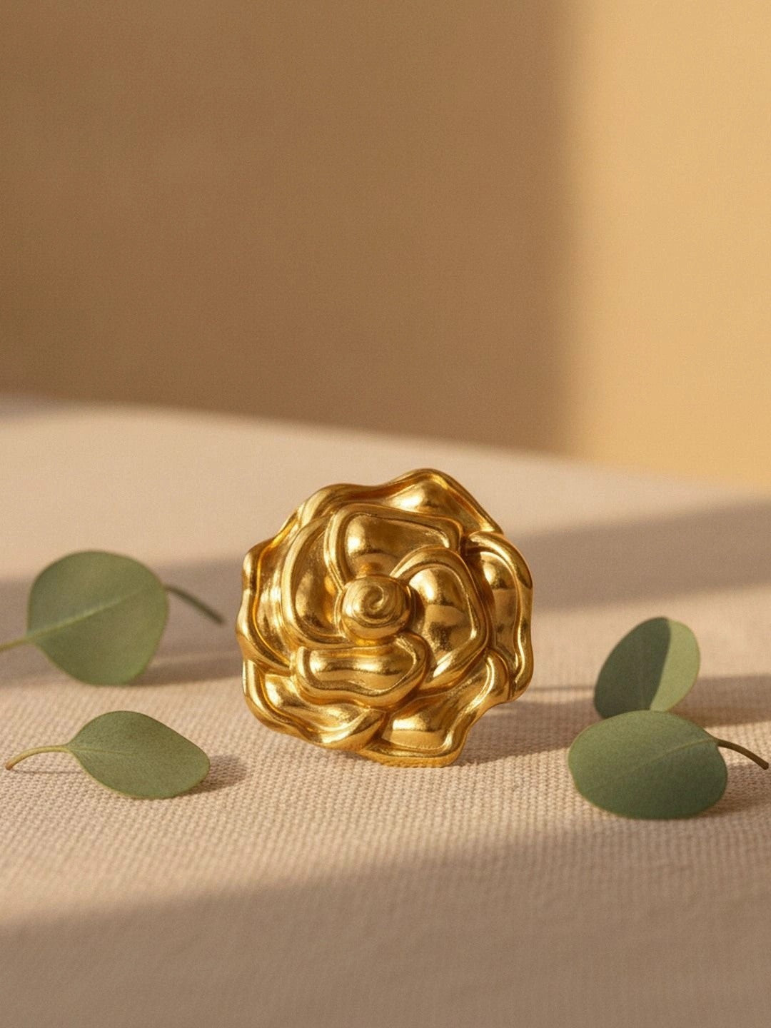 Sculptural Oversized Gold Rose Bloom Cocktail Statement Ring