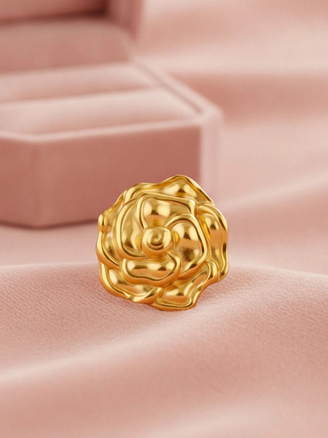 Sculptural Oversized Gold Rose Bloom Cocktail Statement Ring