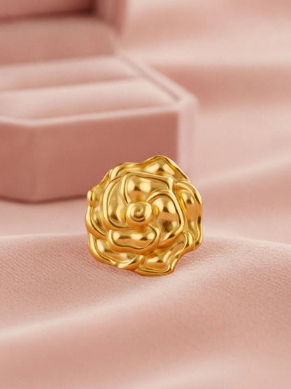 Sculptural Oversized Gold Rose Bloom Cocktail Statement Ring