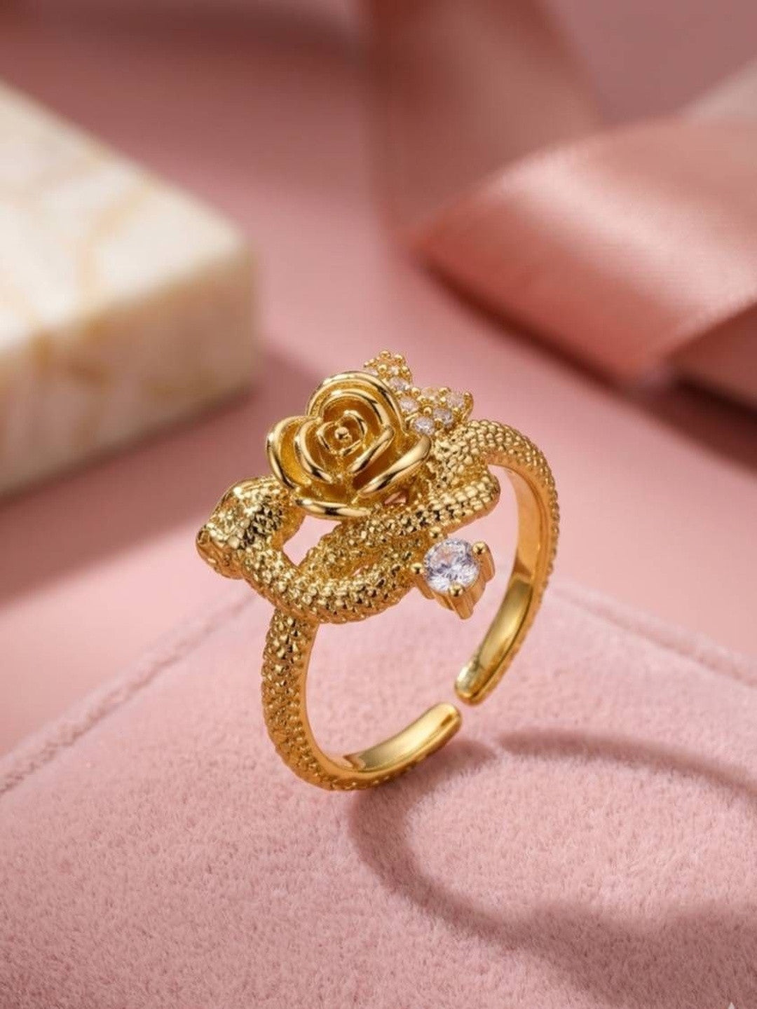 Sculptural Rose & Vine Stackable Diamond Ring For Women
