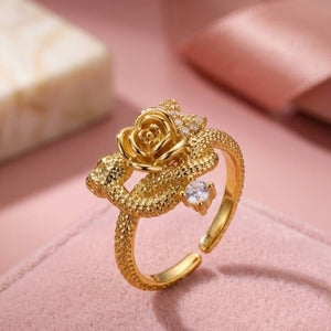 Sculptural Rose & Vine Stackable Diamond Ring For Women