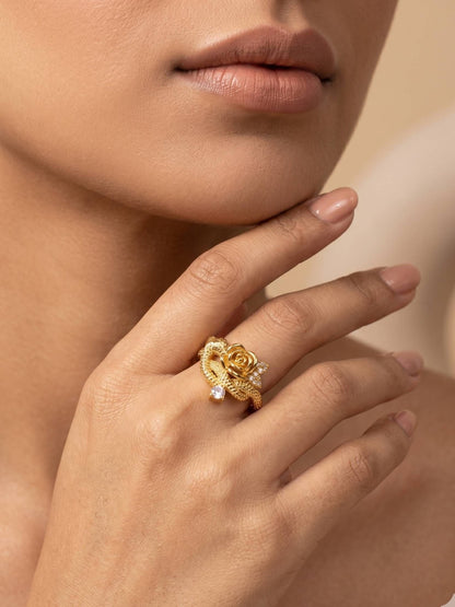 Sculptural Rose & Vine Stackable Diamond Ring For Women