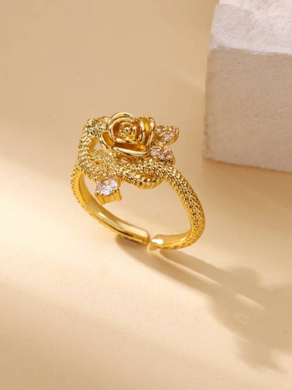 Sculptural Rose & Vine Stackable Diamond Ring For Women