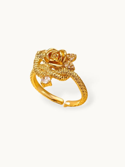 Sculptural Rose & Vine Stackable Diamond Ring For Women