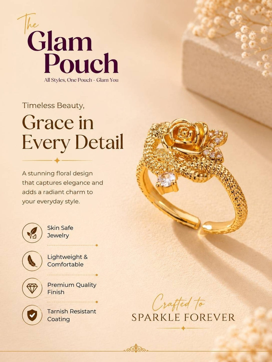 Sculptural Rose & Vine Stackable Diamond Ring For Women