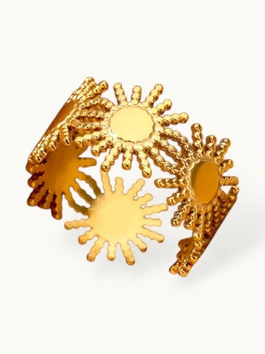 Boho Triple Sunburst Open Adjustable Ring