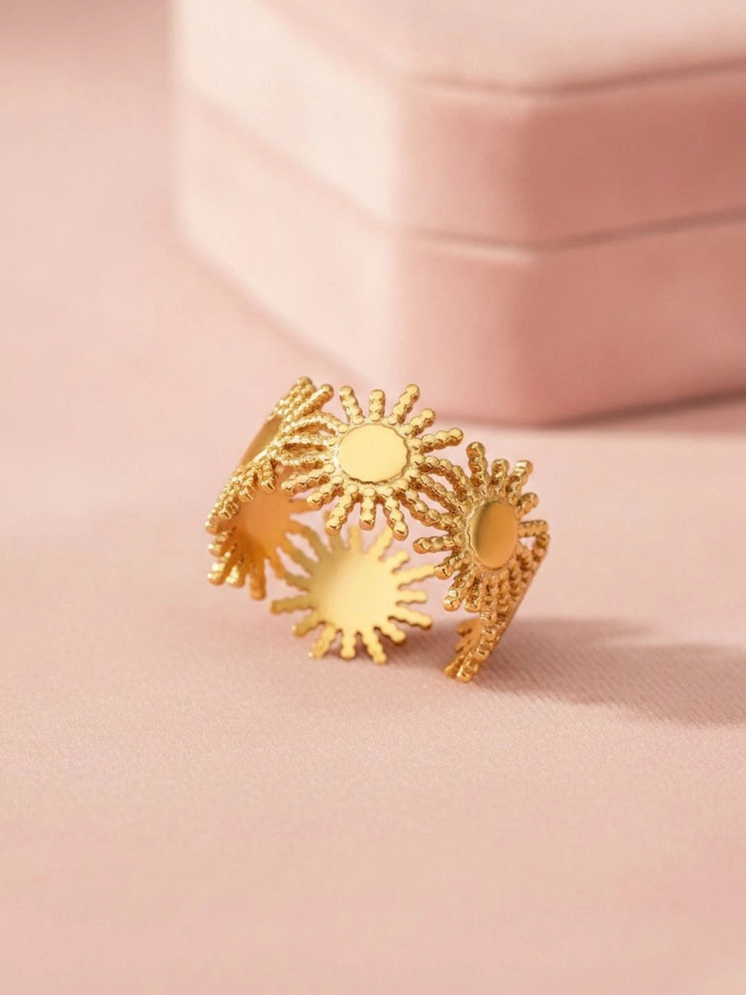 Boho Triple Sunburst Open Adjustable Ring
