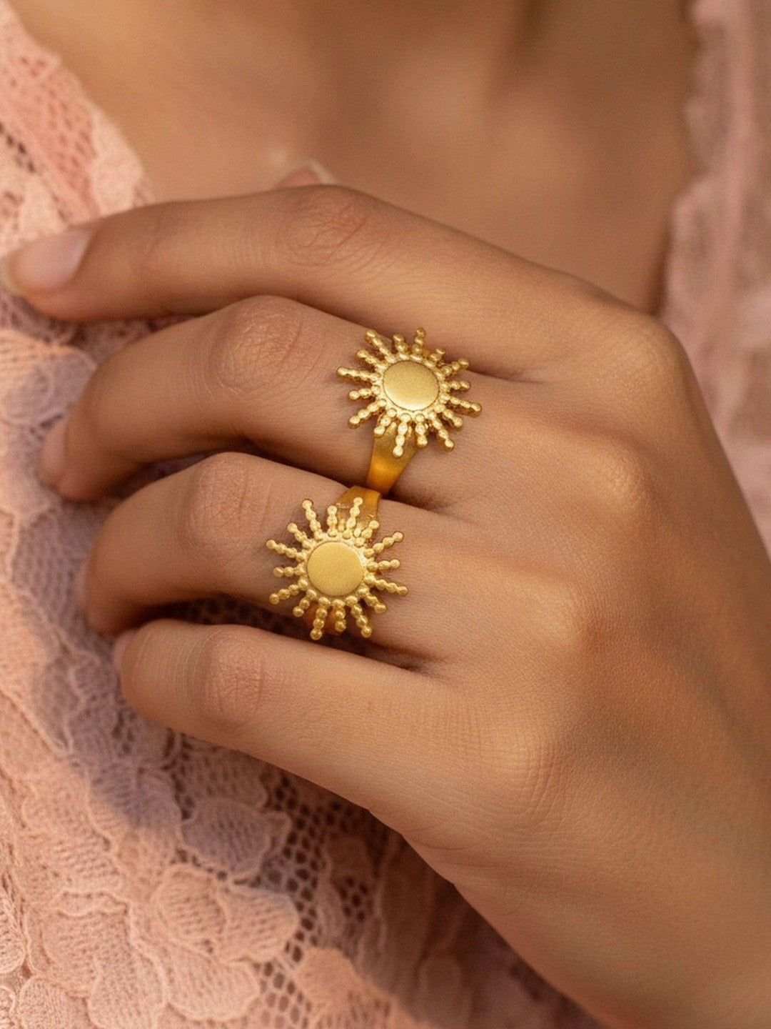 Boho Triple Sunburst Open Adjustable Ring