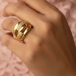 Sculptural Pave Crossover Link Statement Stackable Ring