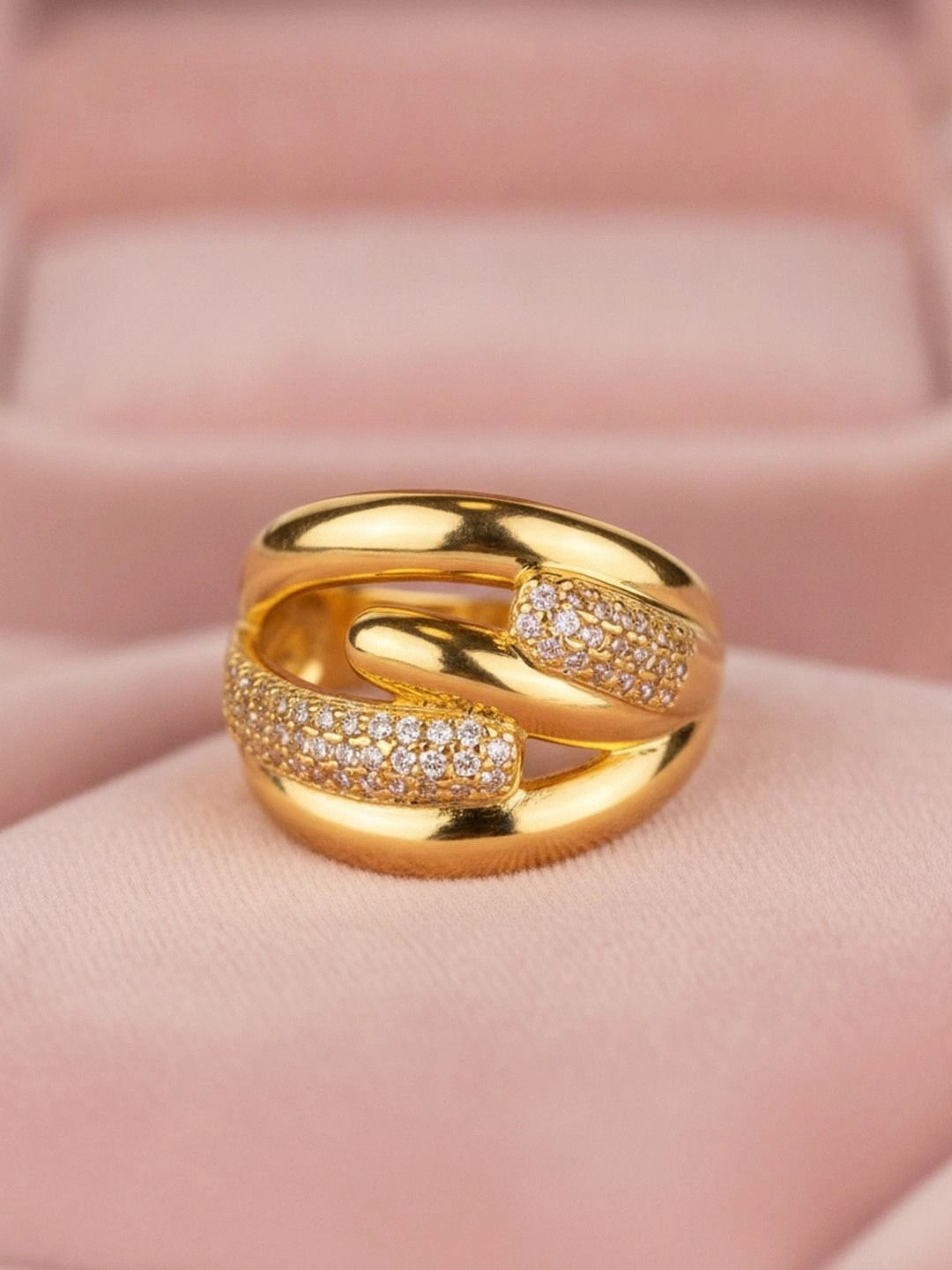 Sculptural Pave Crossover Link Statement Stackable Ring