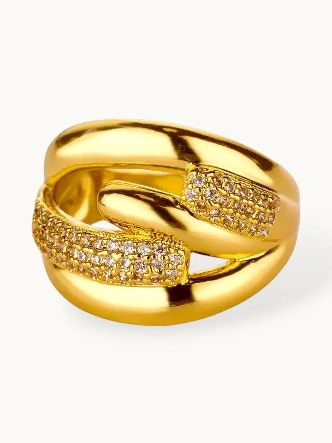Sculptural Pave Crossover Link Statement Stackable Ring