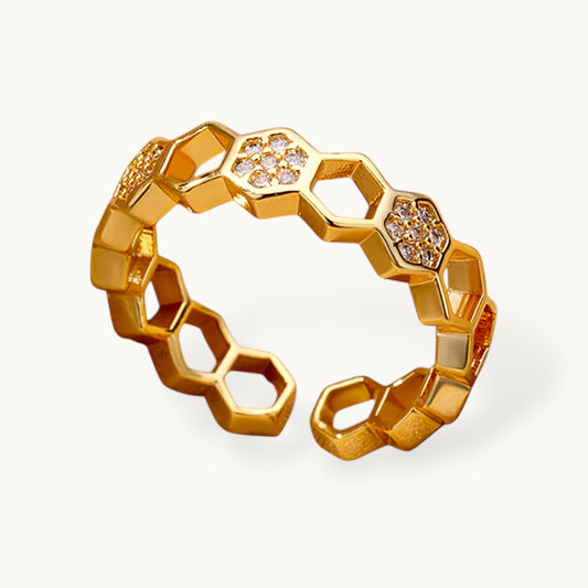 Geometric Pave Honeycomb Stackable Statement Ring
