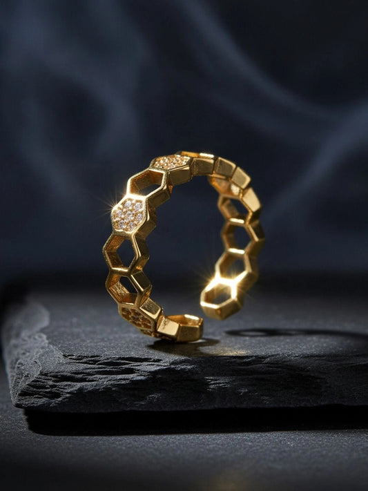 Geometric Pave Honeycomb Stackable Statement Ring