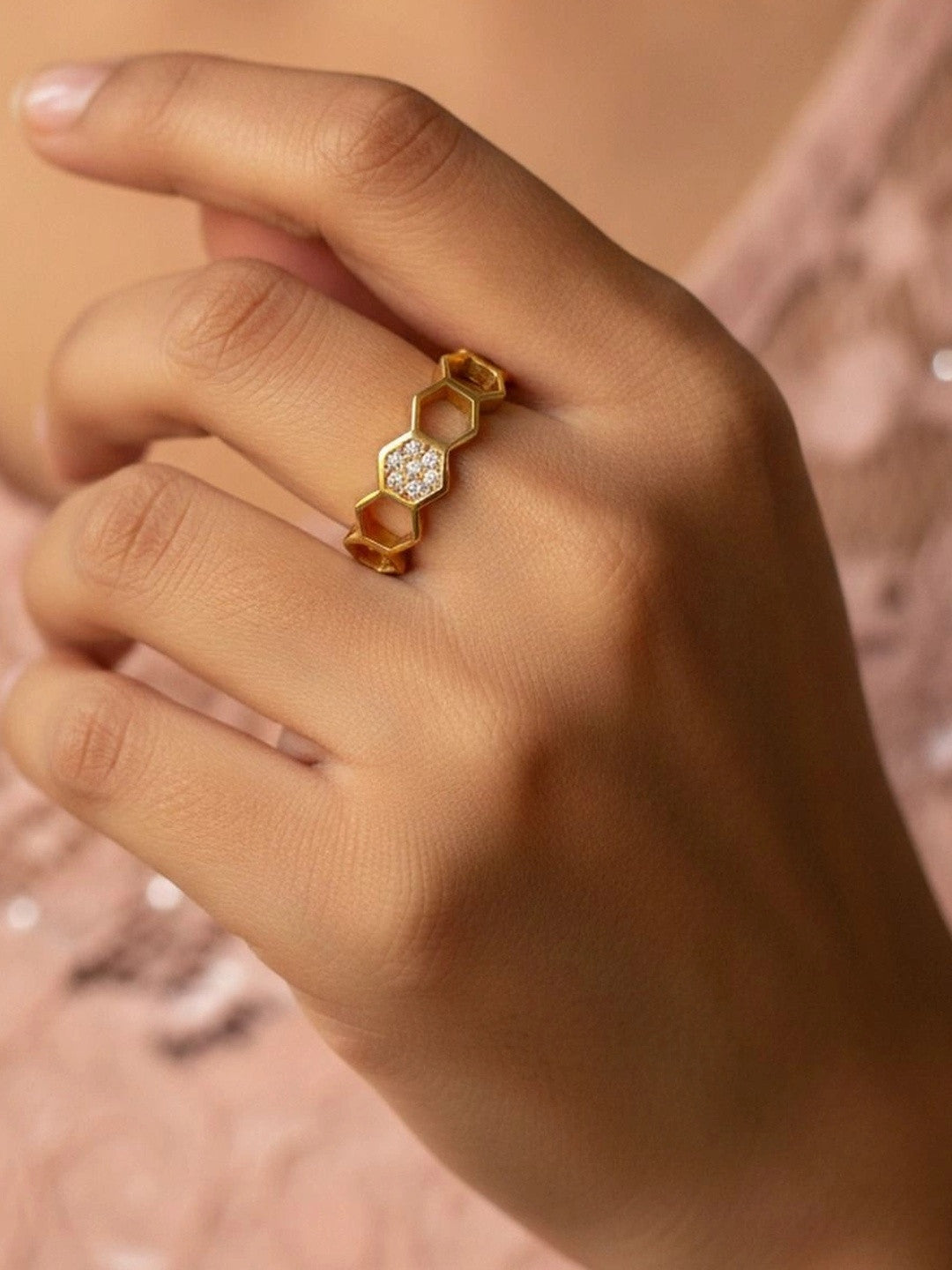 Geometric Pave Honeycomb Stackable Statement Ring