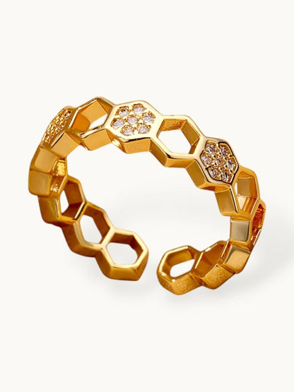 Geometric Pave Honeycomb Stackable Statement Ring