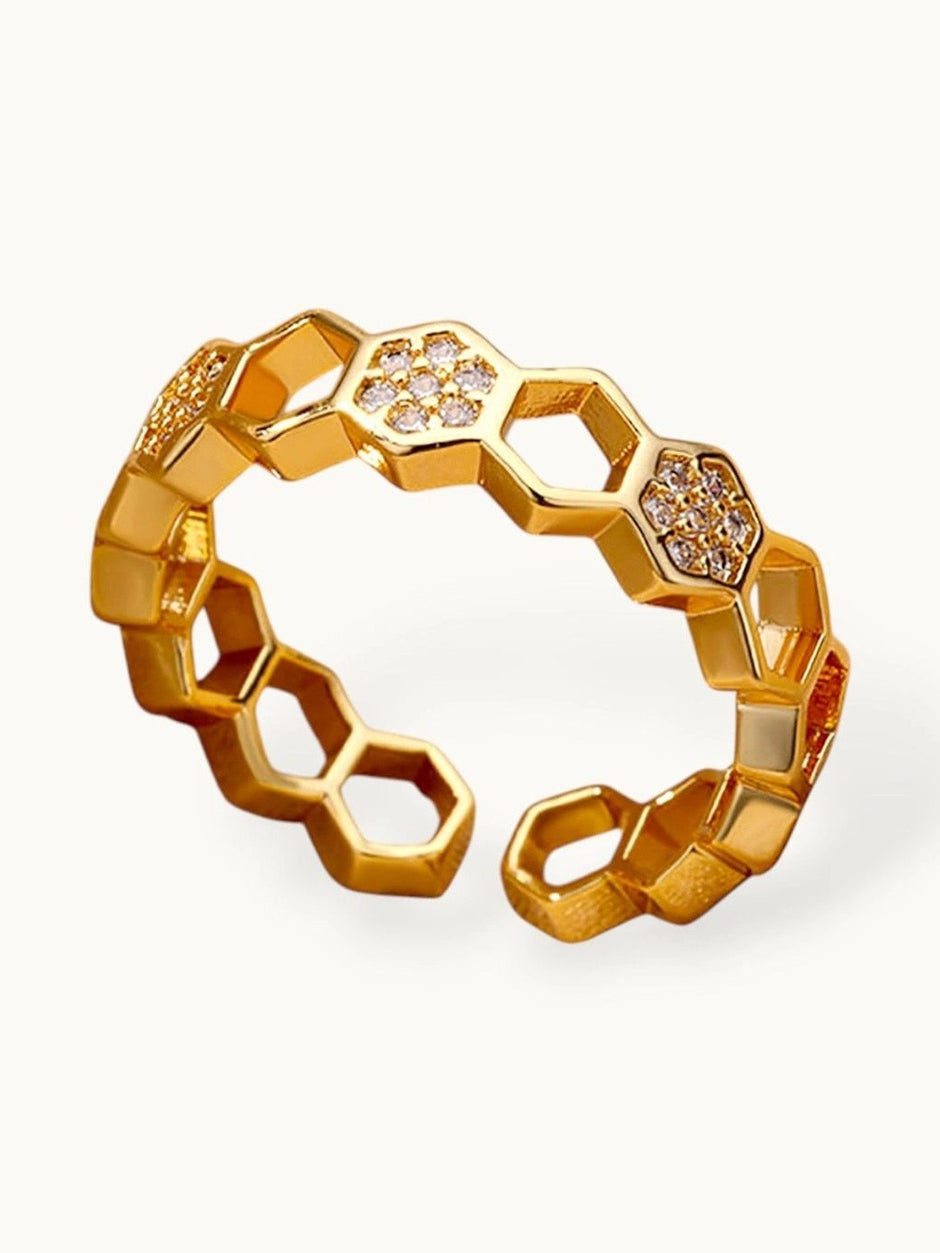 Geometric Pave Honeycomb Stackable Statement Ring