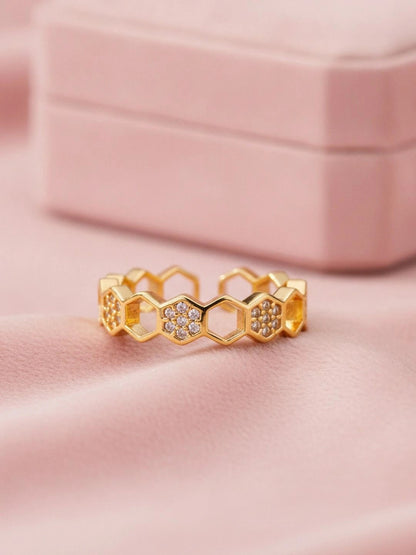 Geometric Pave Honeycomb Stackable Statement Ring
