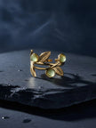 Nature-Inspired Leaf Vine Ring with Green Stone Trio