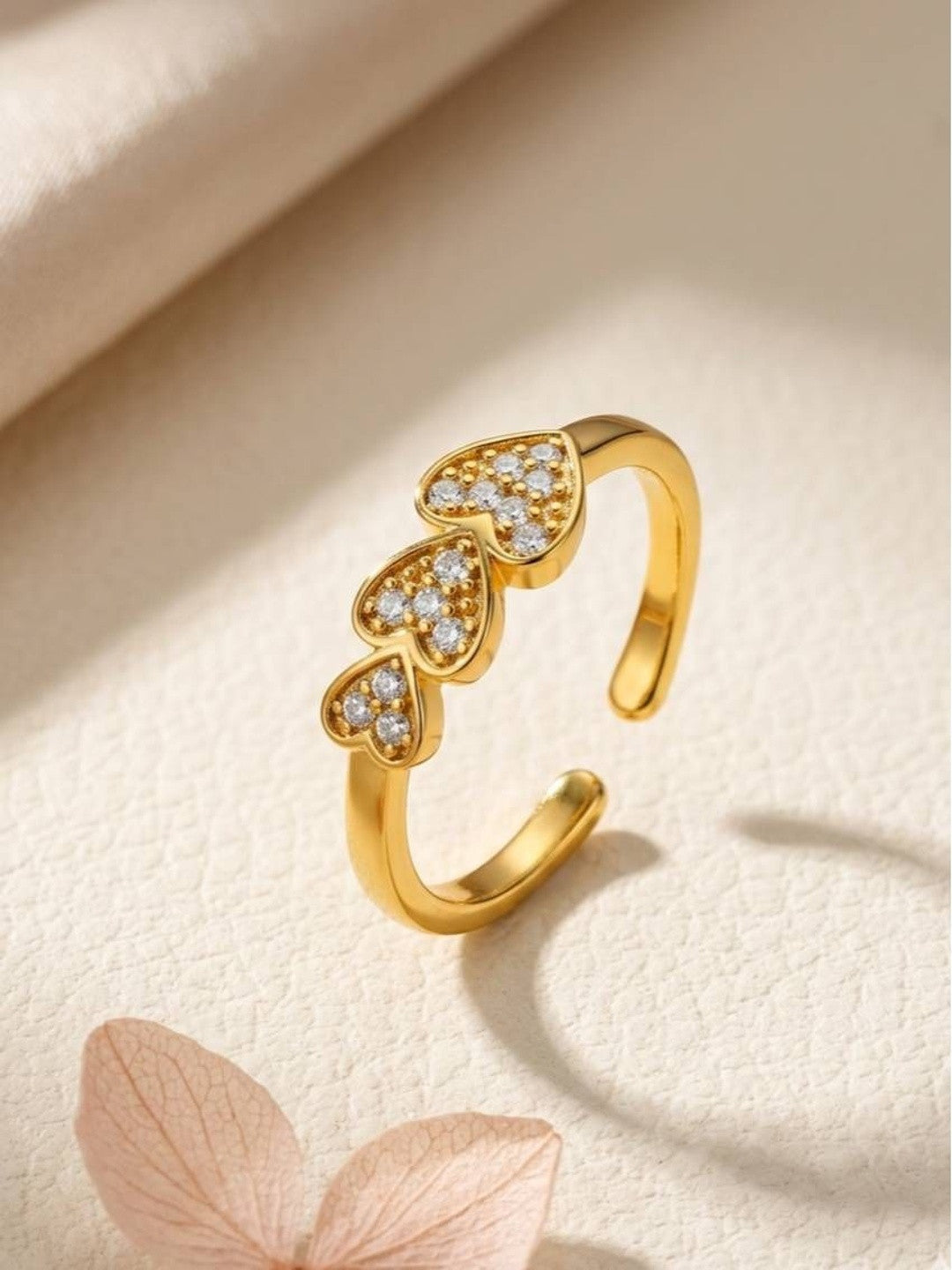 Graduated Triple Pave Heart Shaped Stackable Diamond Ring