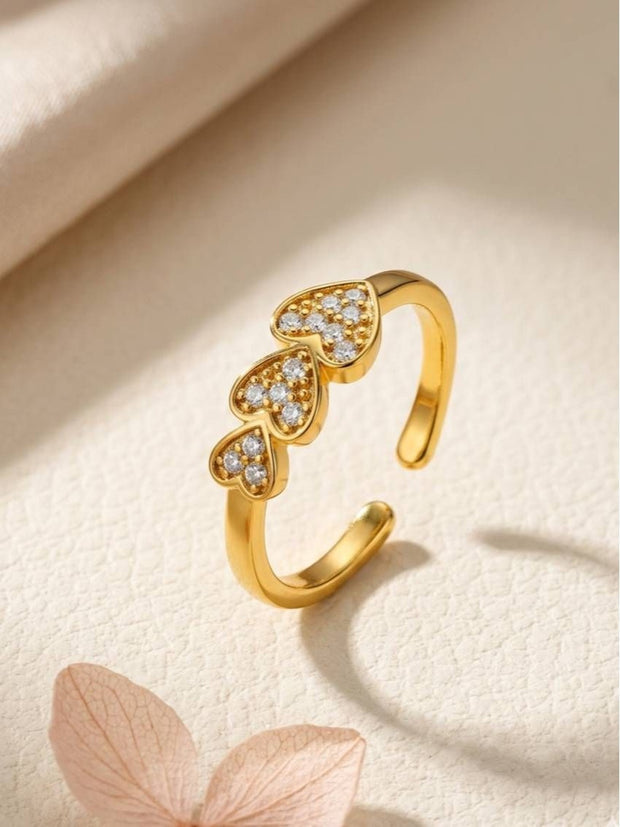 Graduated Triple Pave Heart Shaped Stackable Diamond Ring
