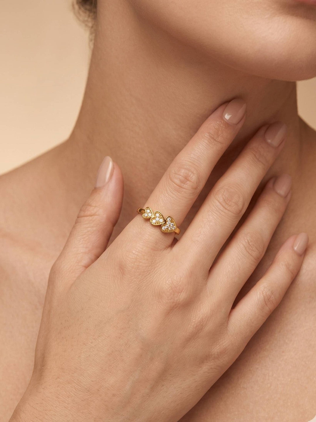 Graduated Triple Pave Heart Shaped Stackable Diamond Ring
