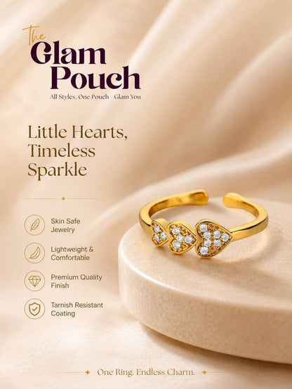 Graduated Triple Pave Heart Shaped Stackable Diamond Ring