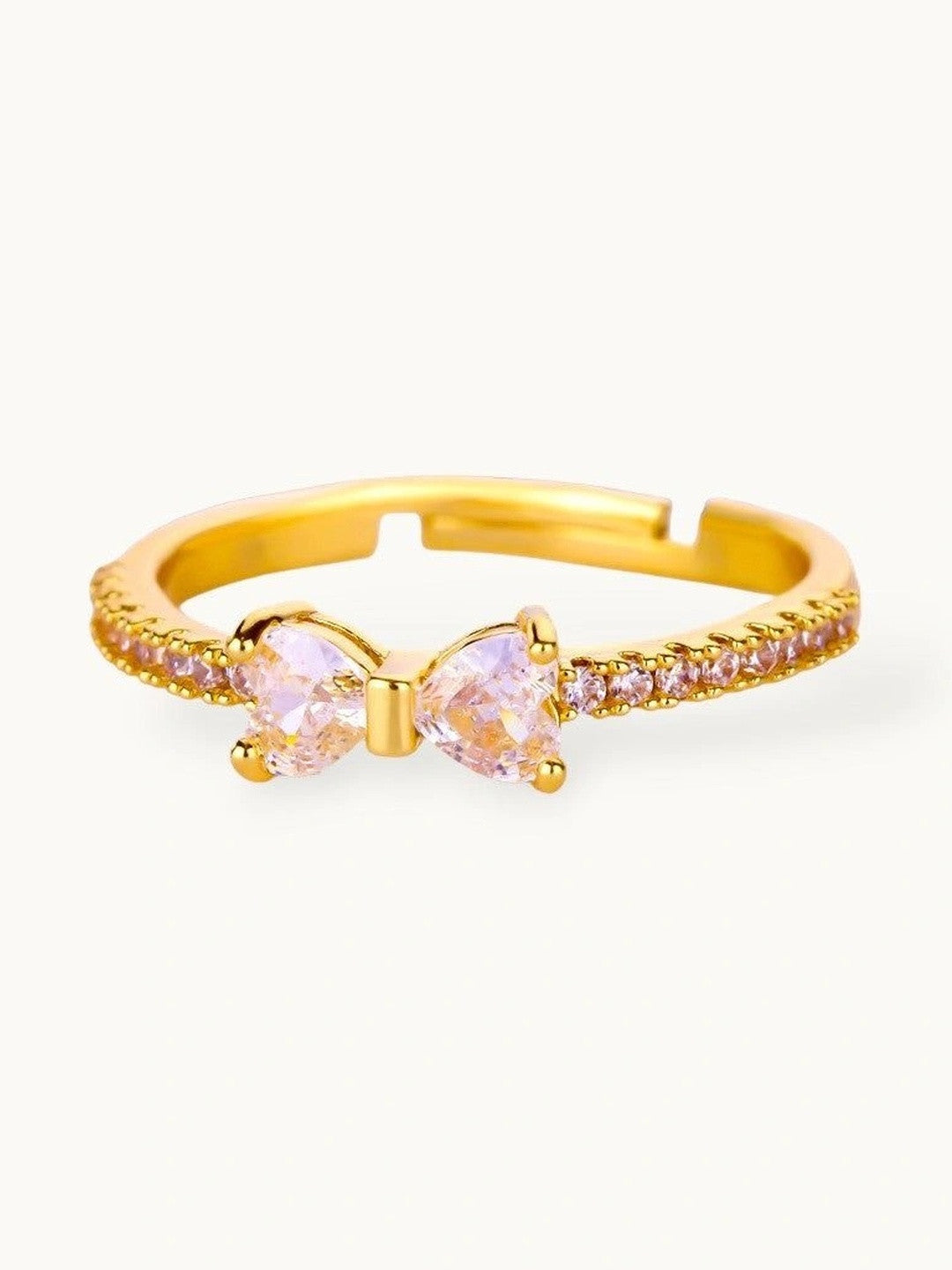Delicate Pave Solitaire Stackable Heart Shape Diamond Bow Ring