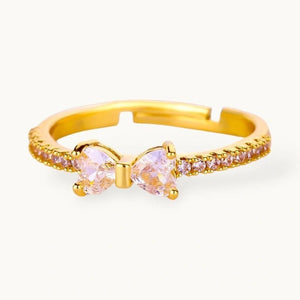 Delicate Pave Solitaire Stackable Heart Shape Diamond Bow Ring