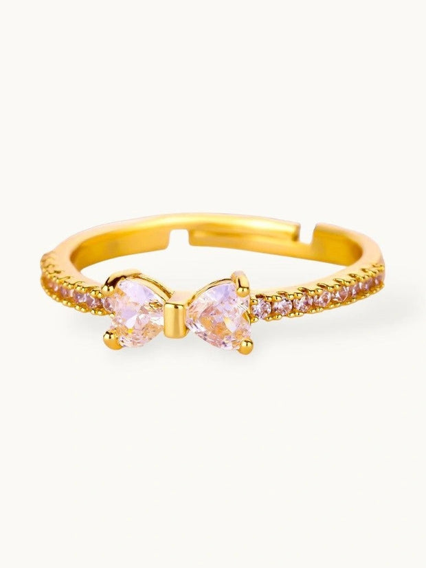 Delicate Pave Solitaire Stackable Heart Shape Diamond Bow Ring