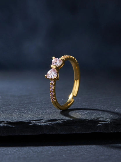 Delicate Pave Solitaire Stackable Heart Shape Diamond Bow Ring