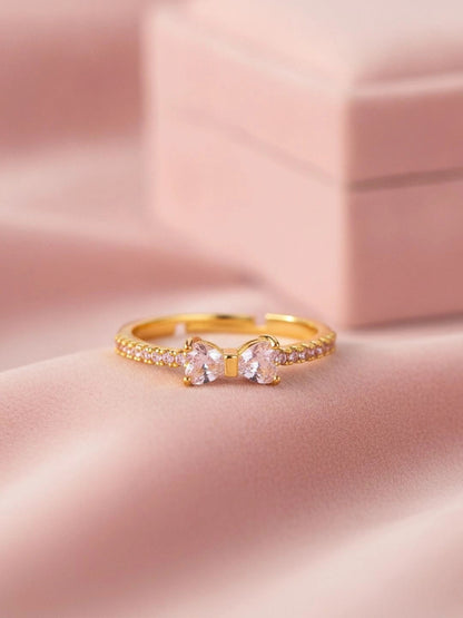 Delicate Pave Solitaire Stackable Heart Shape Diamond Bow Ring