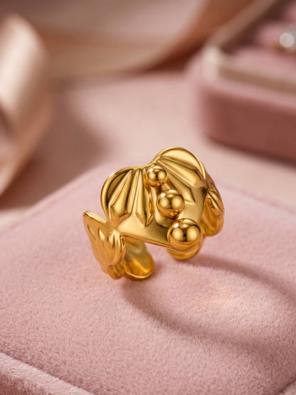 Bold Polished Adjustable Heart Shape Gold Coated Ring