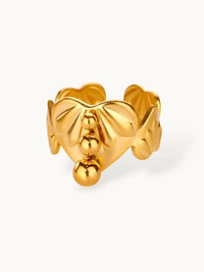 Bold Polished Adjustable Heart Shape Gold Coated Ring