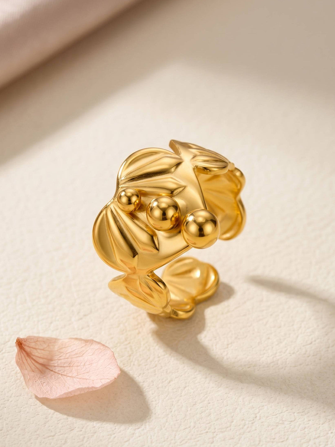 Bold Polished Adjustable Heart Shape Gold Coated Ring