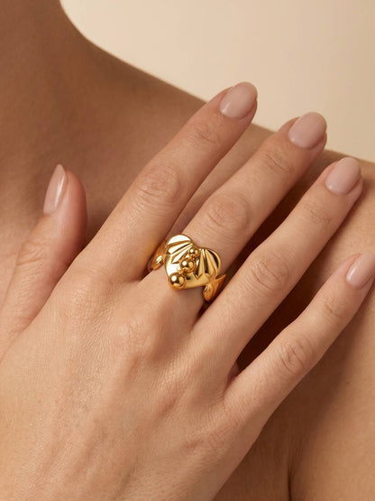 Bold Polished Adjustable Heart Shape Gold Coated Ring