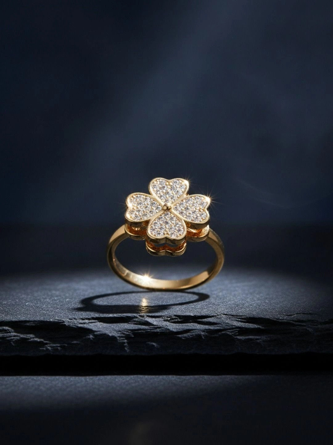Lucky Pave Heart Clover Adjustable Diamond Ring