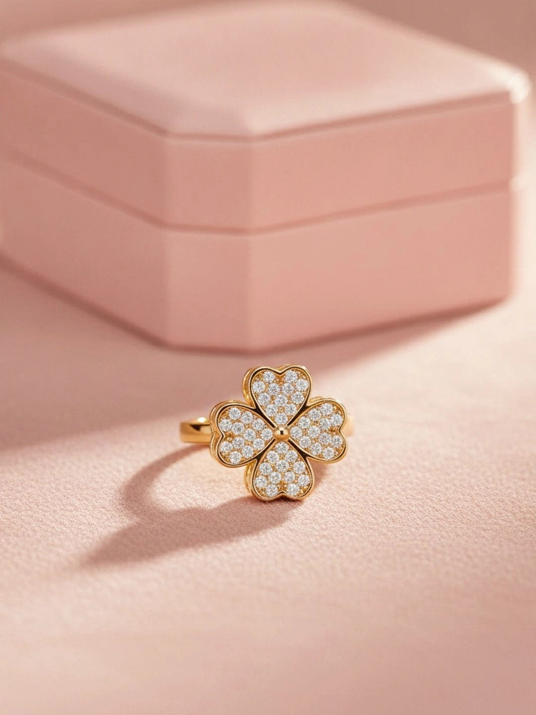 Lucky Pave Heart Clover Adjustable Diamond Ring