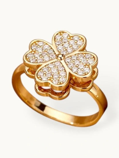 Lucky Pave Heart Clover Adjustable Diamond Ring