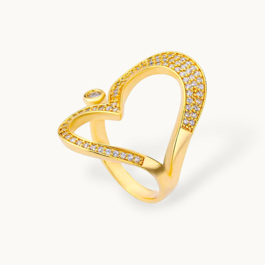 Abstract Pave Heart Contour Statement Ring