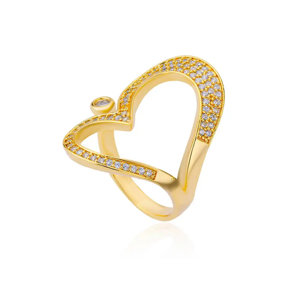 Abstract Pave Heart Shaped Contour Diamond  Ring