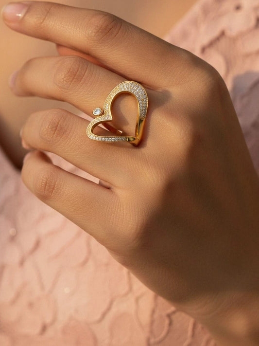 Abstract Pave Heart Shaped Contour Diamond  Ring
