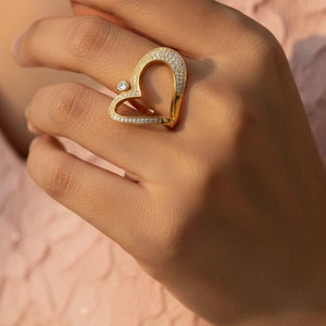 Abstract Pave Heart Shaped Contour Diamond  Ring