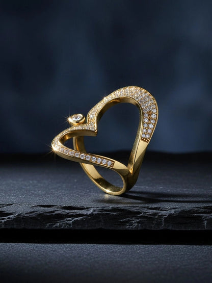 Abstract Pave Heart Shaped Contour Diamond  Ring