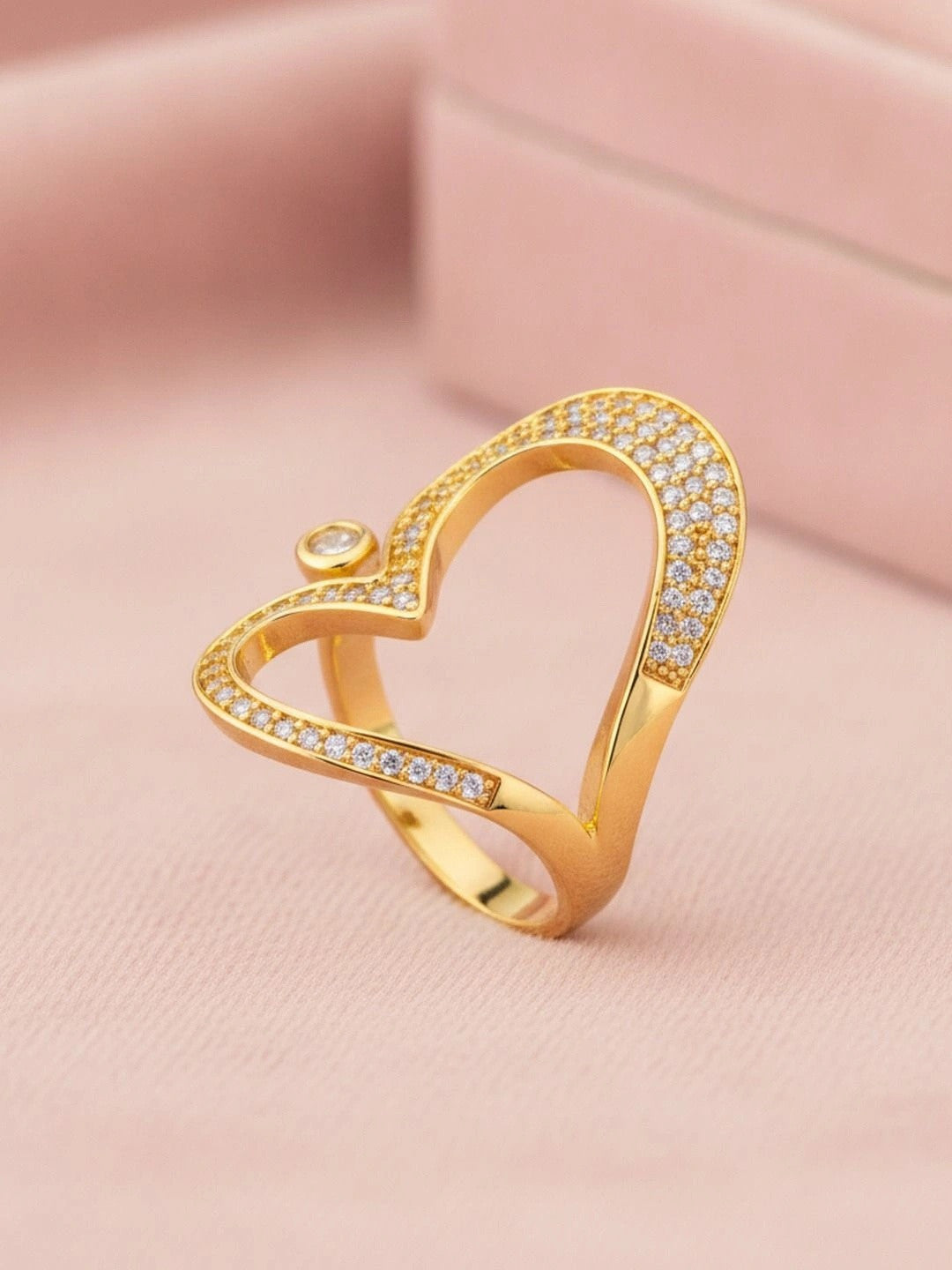 Abstract Pave Heart Shaped Contour Diamond  Ring