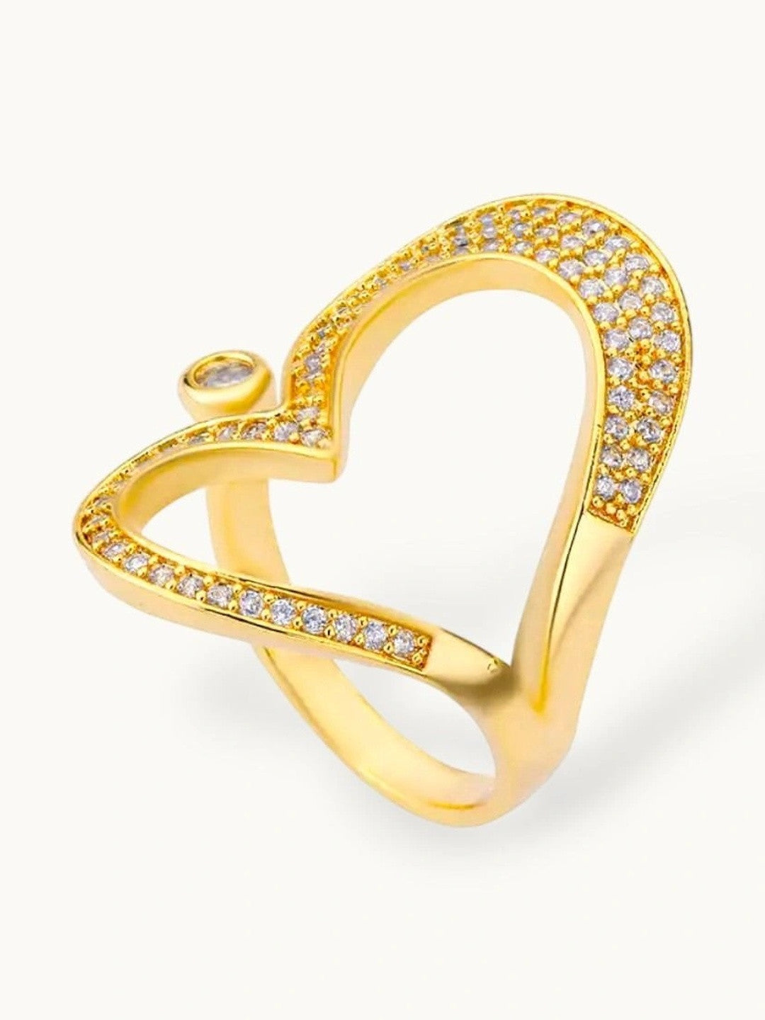 Abstract Pave Heart Shaped Contour Diamond  Ring