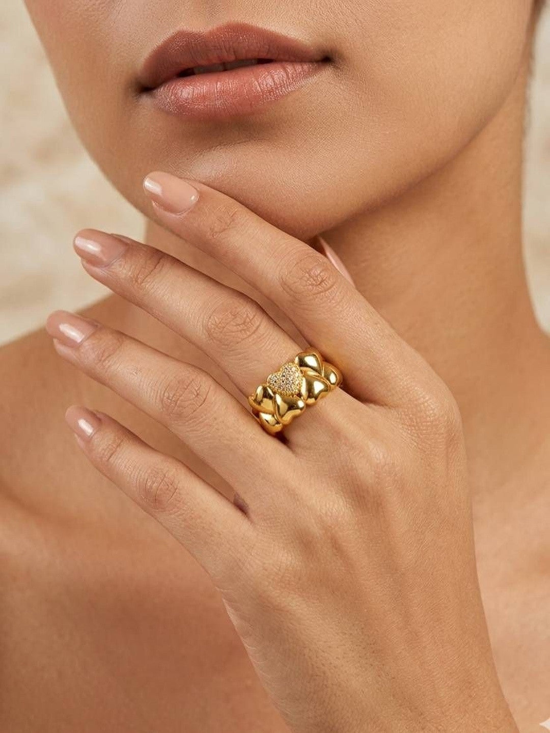 Chunky Stacked Heart Shaped Stackable Diamond Band Ring
