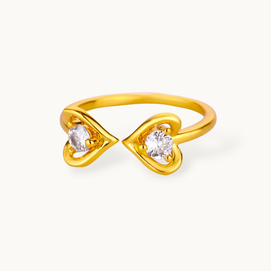 Dual Solitaire Stackable Heart Shape Gold Plated Diamond Ring