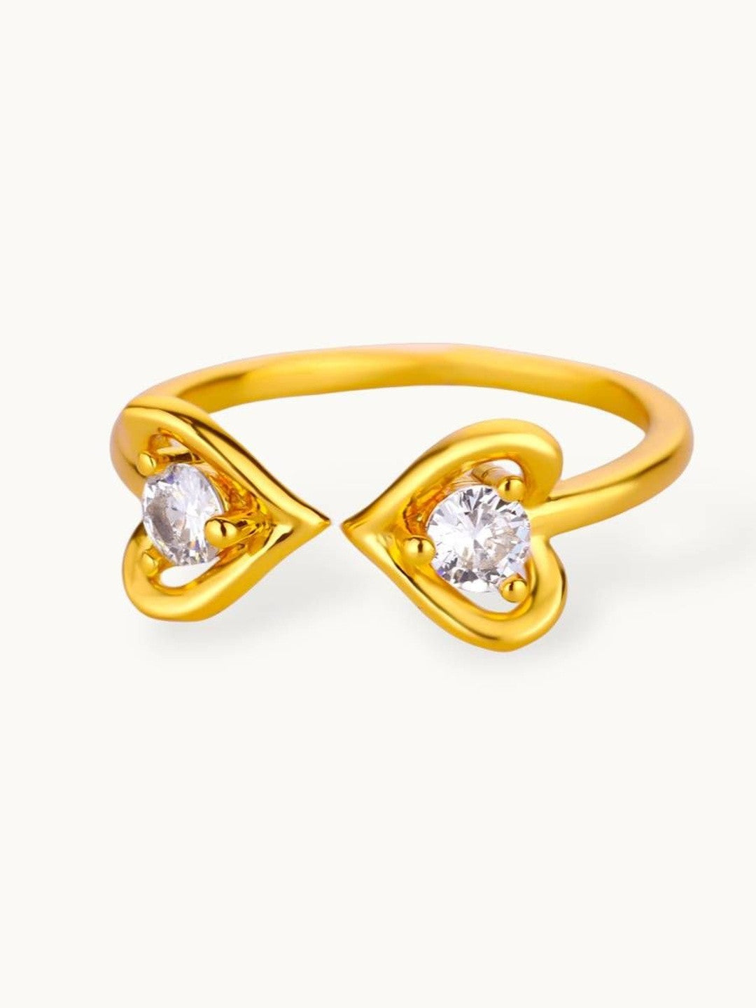 Dual Solitaire Stackable Heart Shape Gold Plated Diamond Ring