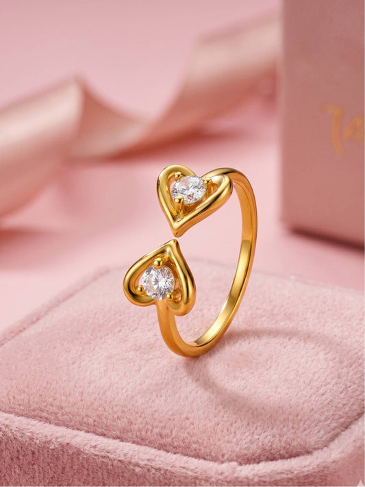 Dual Solitaire Stackable Heart Shape Gold Plated Diamond Ring